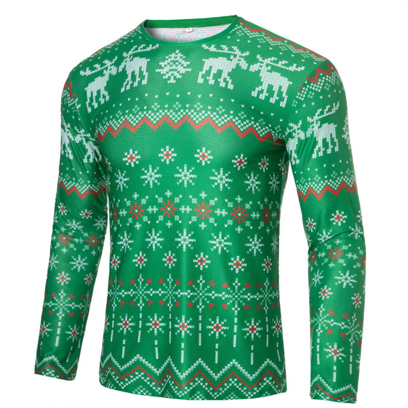 REdbEAR Sports Mens Green Long Sleeve Christmas Jumper Running Shirt 24