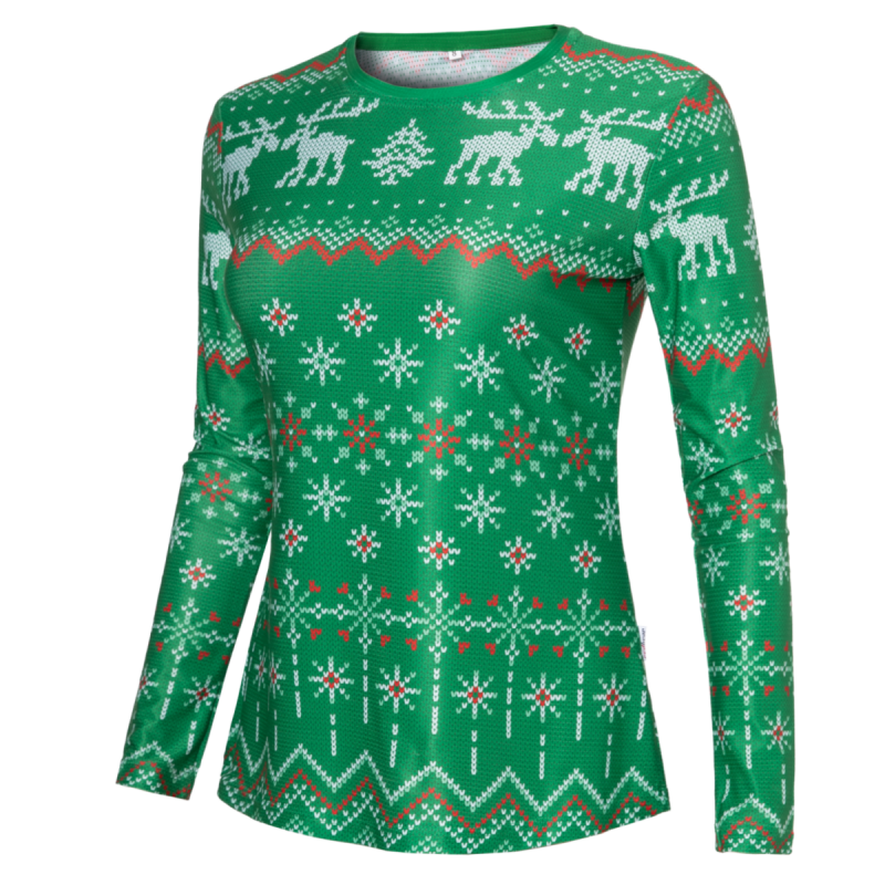 REdbEAR Sports Women's Green Long Sleeve Christmas Jumper Running Top 24