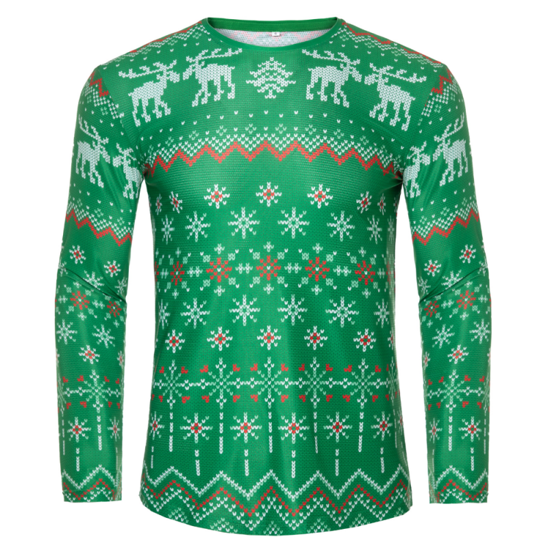 REdbEAR Sports Mens Green Long Sleeve Christm