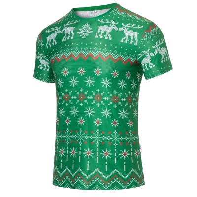 REdbEAR Sports Mens Green Short Sleeve Christmas Jumper Running Shirt 24