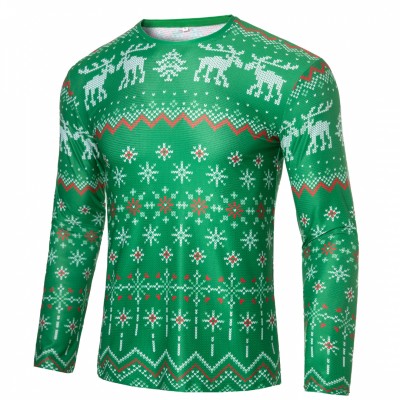 REdbEAR Sports Mens Green Long Sleeve Christmas Jumper Running Shirt 24